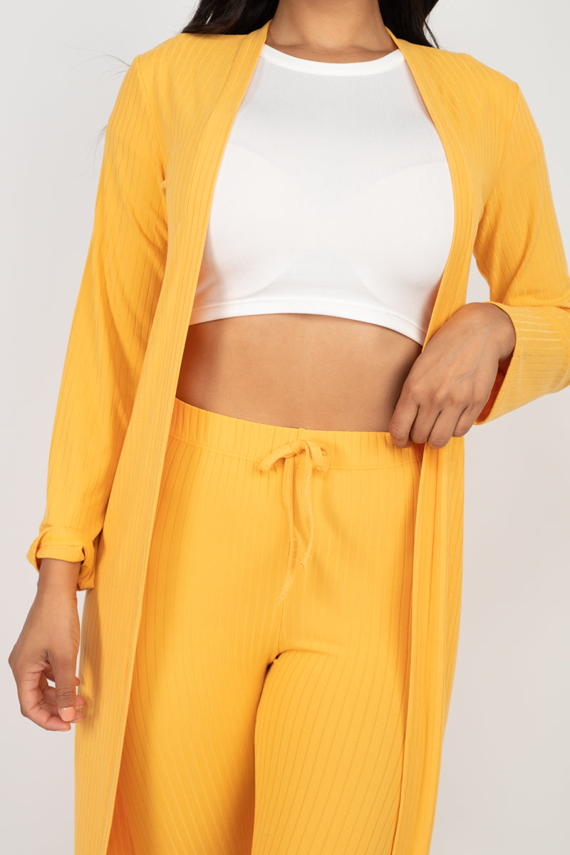 Casual Basics  Rib Knit Longline Cardigan, Crop Top &amp; Leggings Set