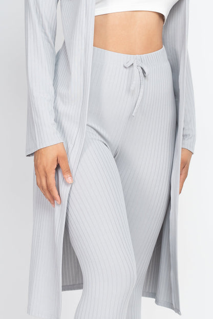 Casual Basics  Rib Knit Longline Cardigan, Crop Top &amp; Leggings Set