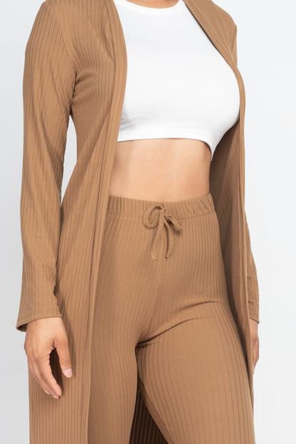 Casual Basics  Rib Knit Longline Cardigan, Crop Top &amp; Leggings Set