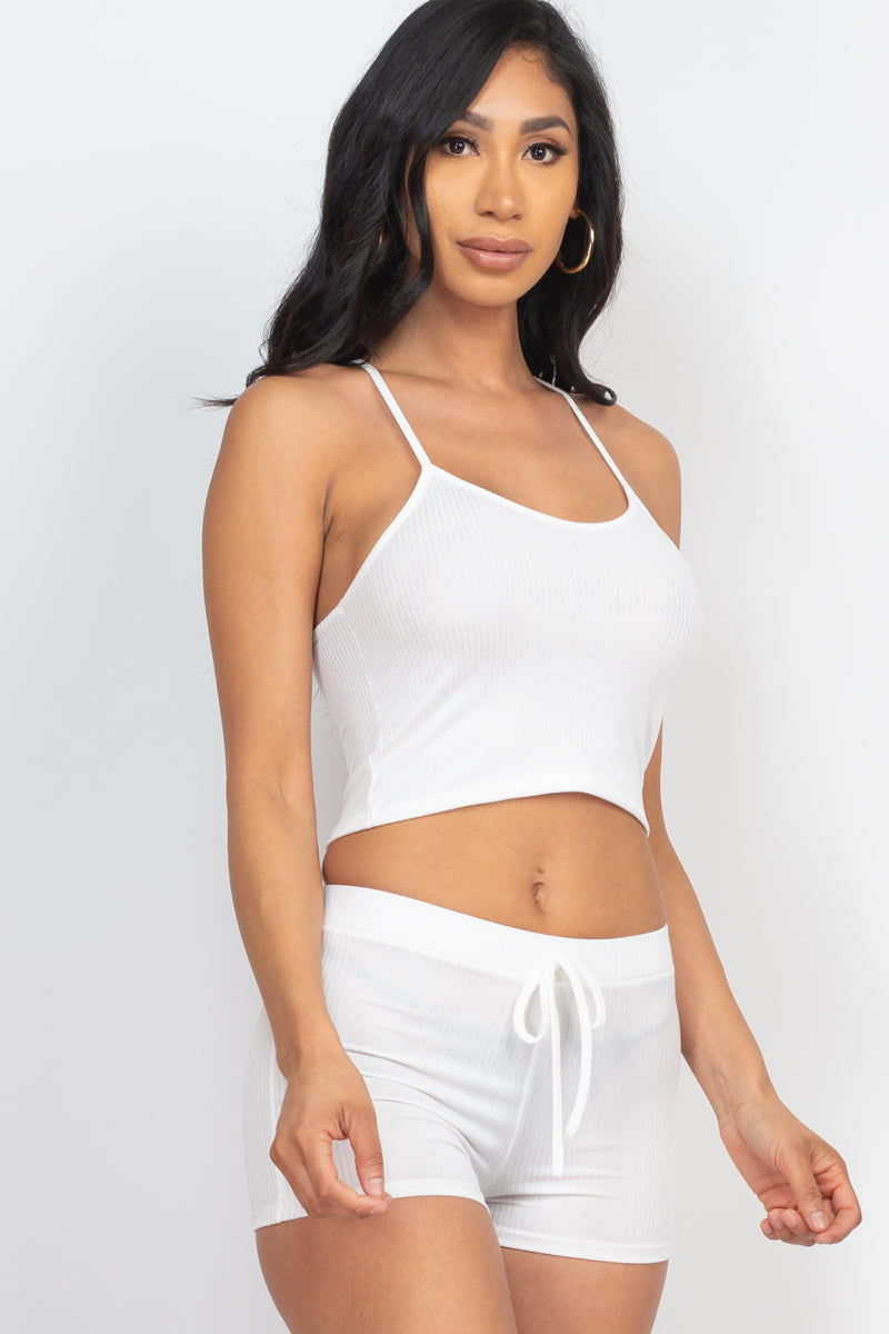 Casual Basics Rib Knit Crop Cami Top &amp; Shorts Lounge Set