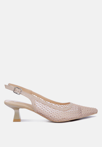 Sienna Rhinestone Mesh Low Heel Slingback Mules