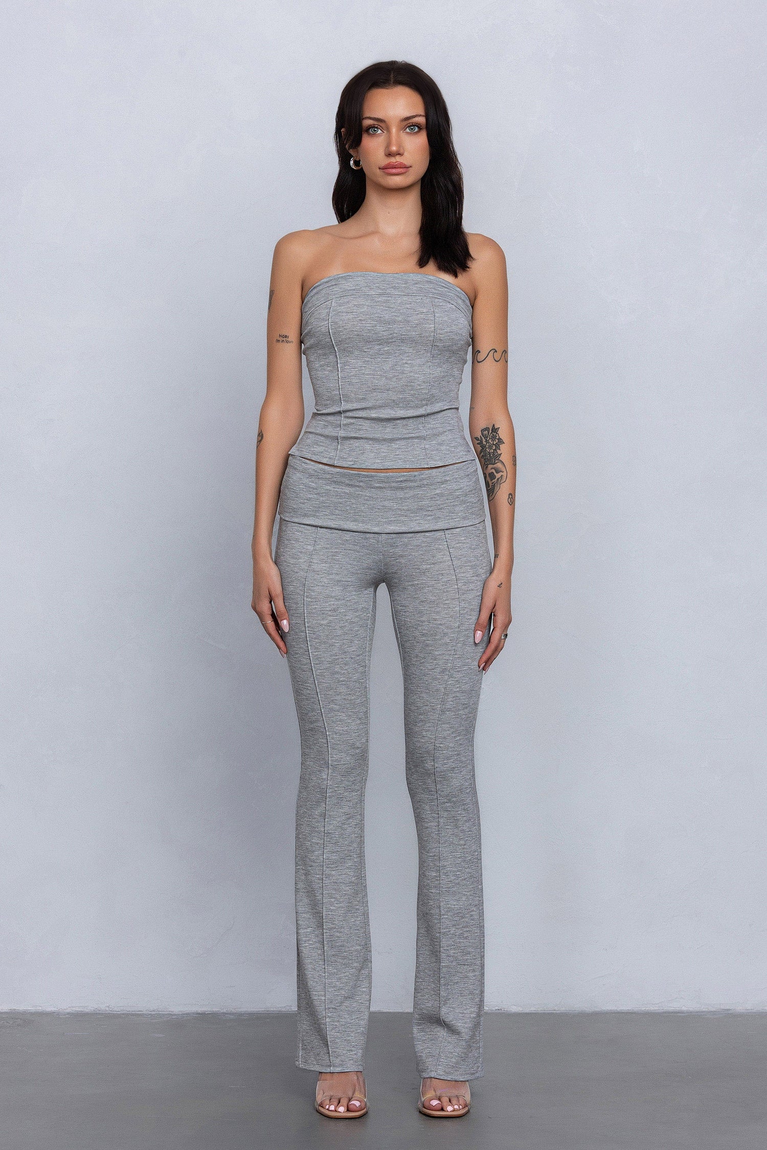 Elliana Strapless Jersey Knit Two Piece Foldover Pant Set