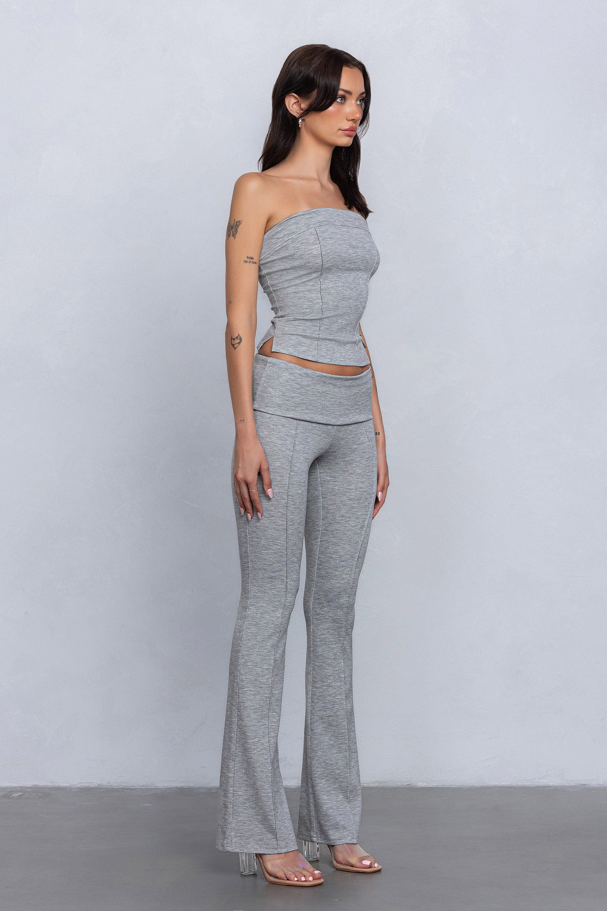 Elliana Strapless Jersey Knit Two Piece Foldover Pant Set