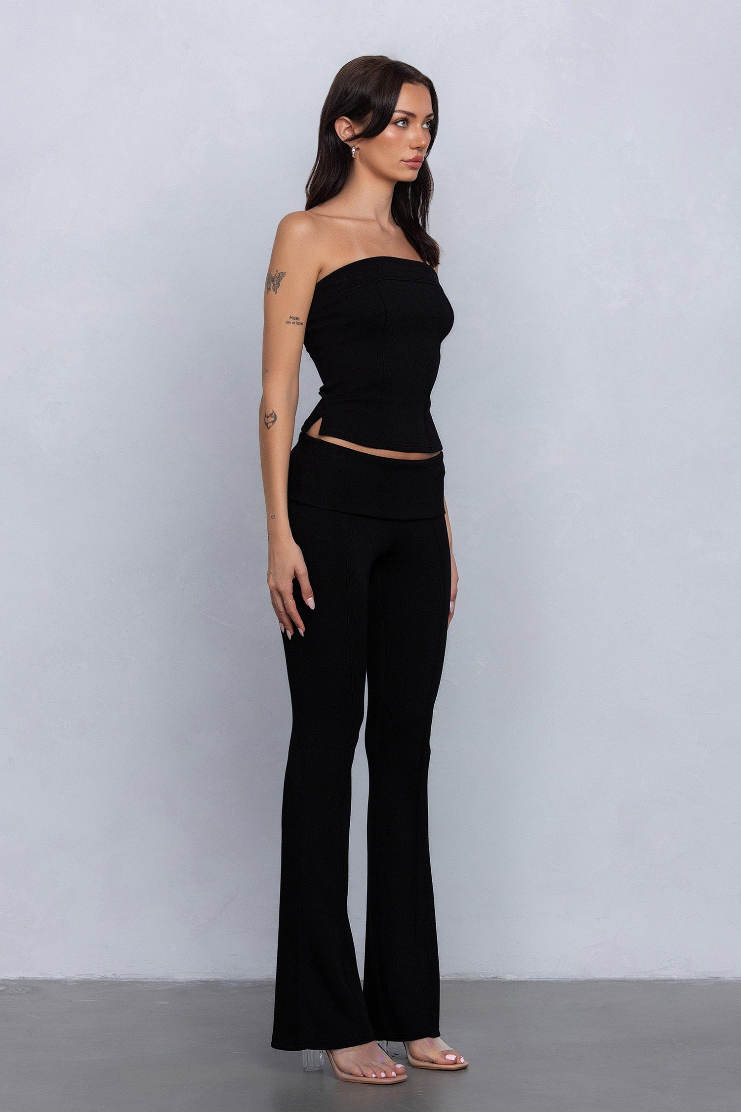 Elliana Strapless Jersey Knit Two Piece Foldover Pant Set