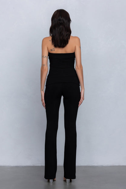 Elliana Strapless Jersey Knit Two Piece Foldover Pant Set