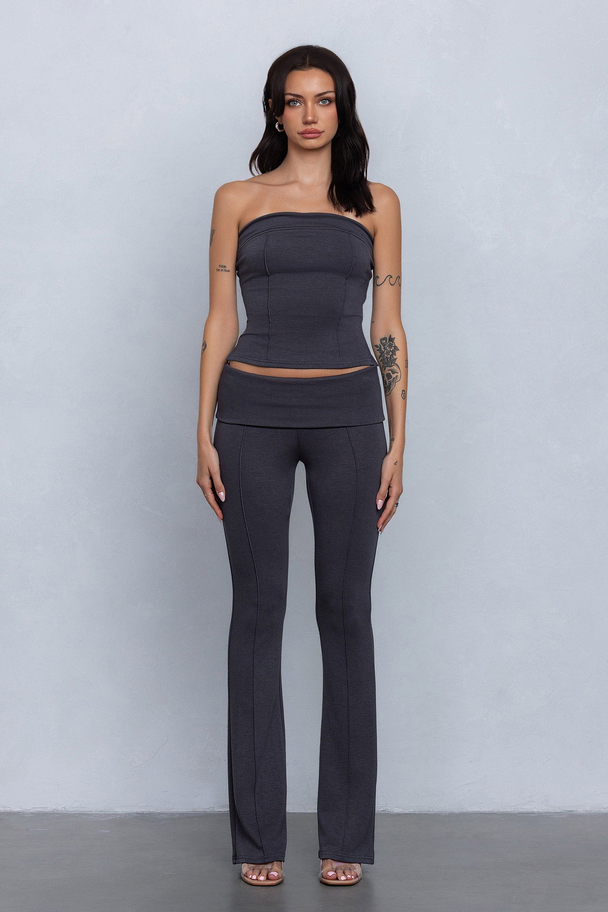 Elliana Strapless Jersey Knit Two Piece Foldover Pant Set