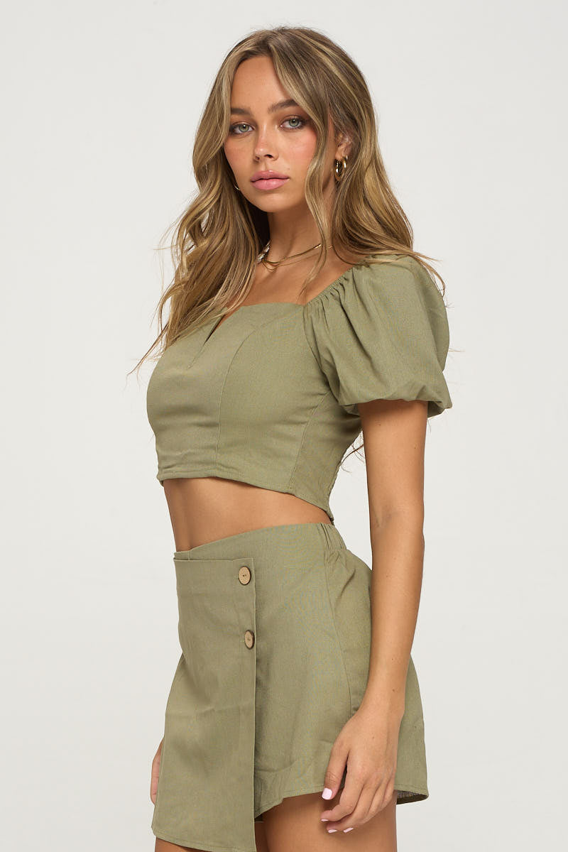 Sydney Puff Sleeve Top &amp; Skorts Two Piece Set