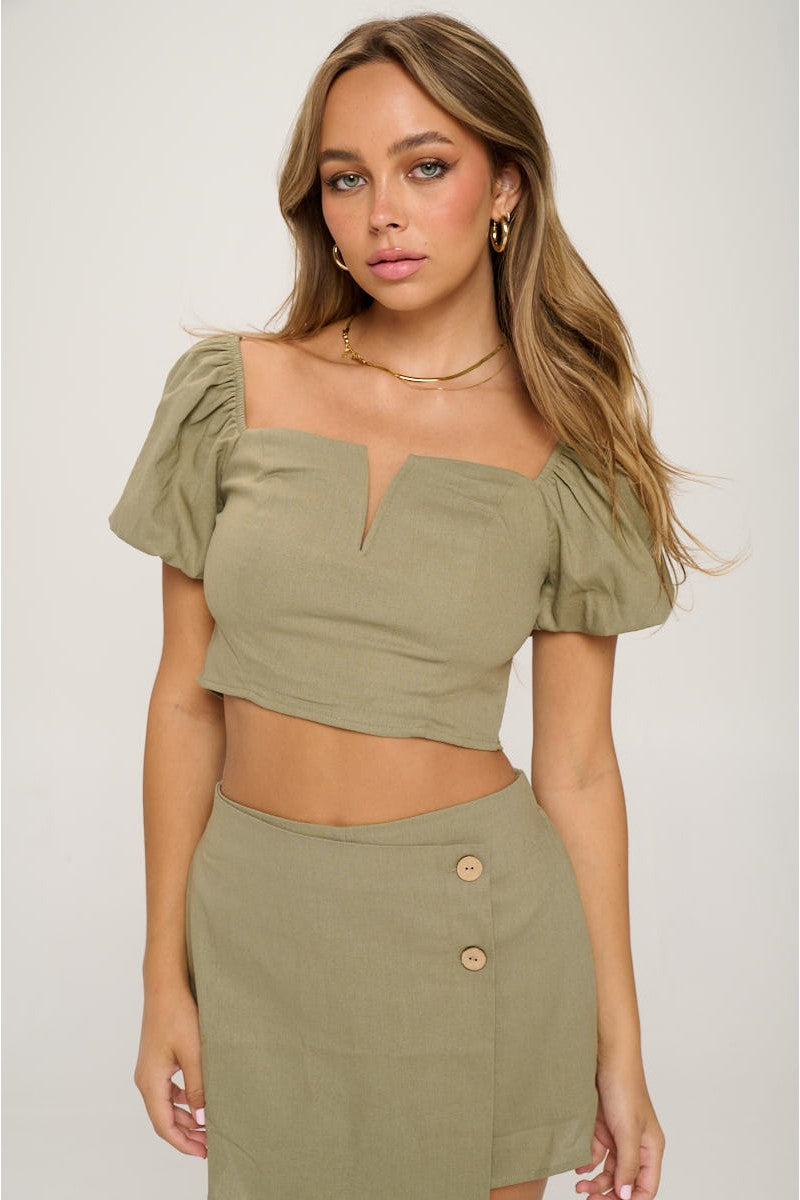 Sydney Puff Sleeve Top &amp; Skorts Two Piece Set