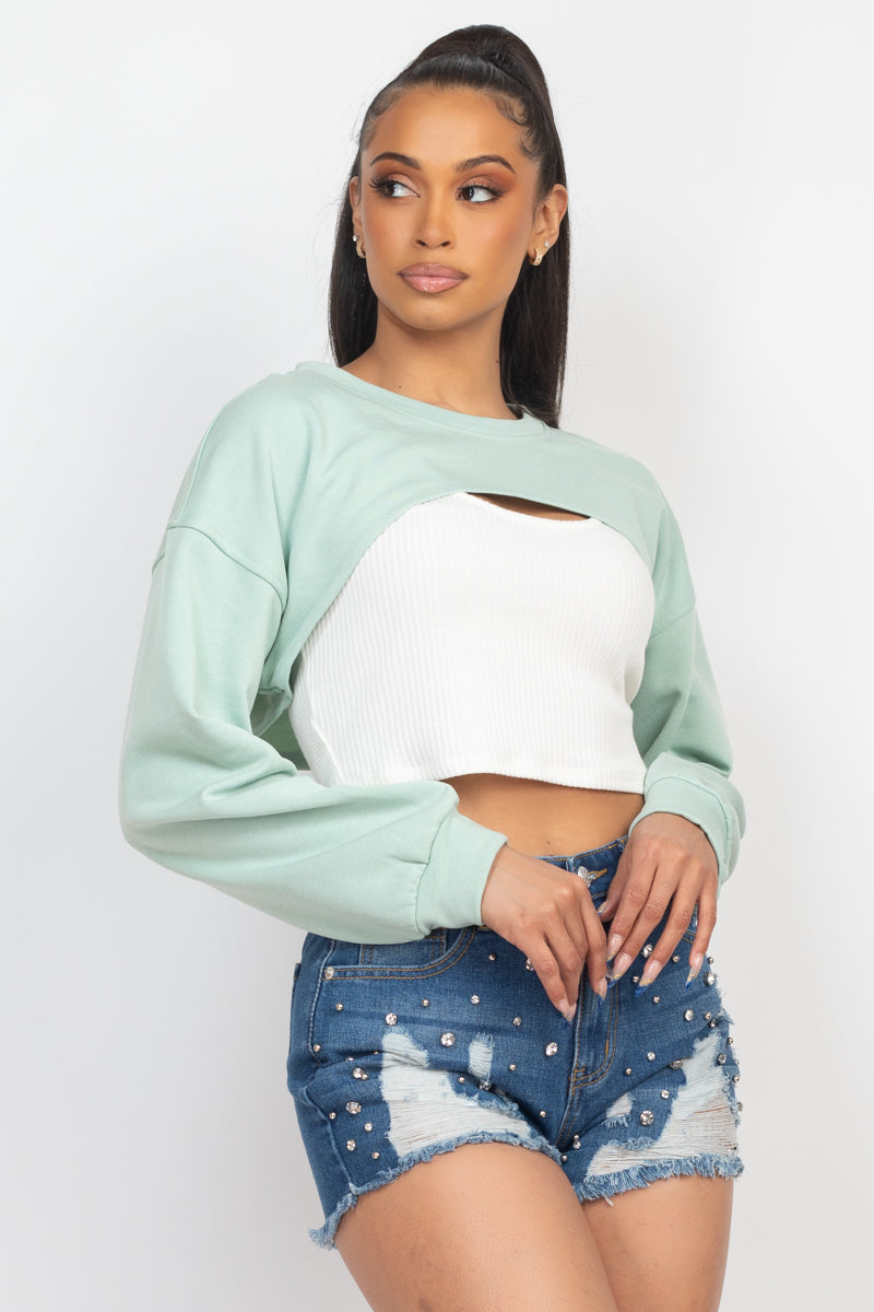 Keep It Casual Two Piece Sleeveless Top With Shrug Sweater Set