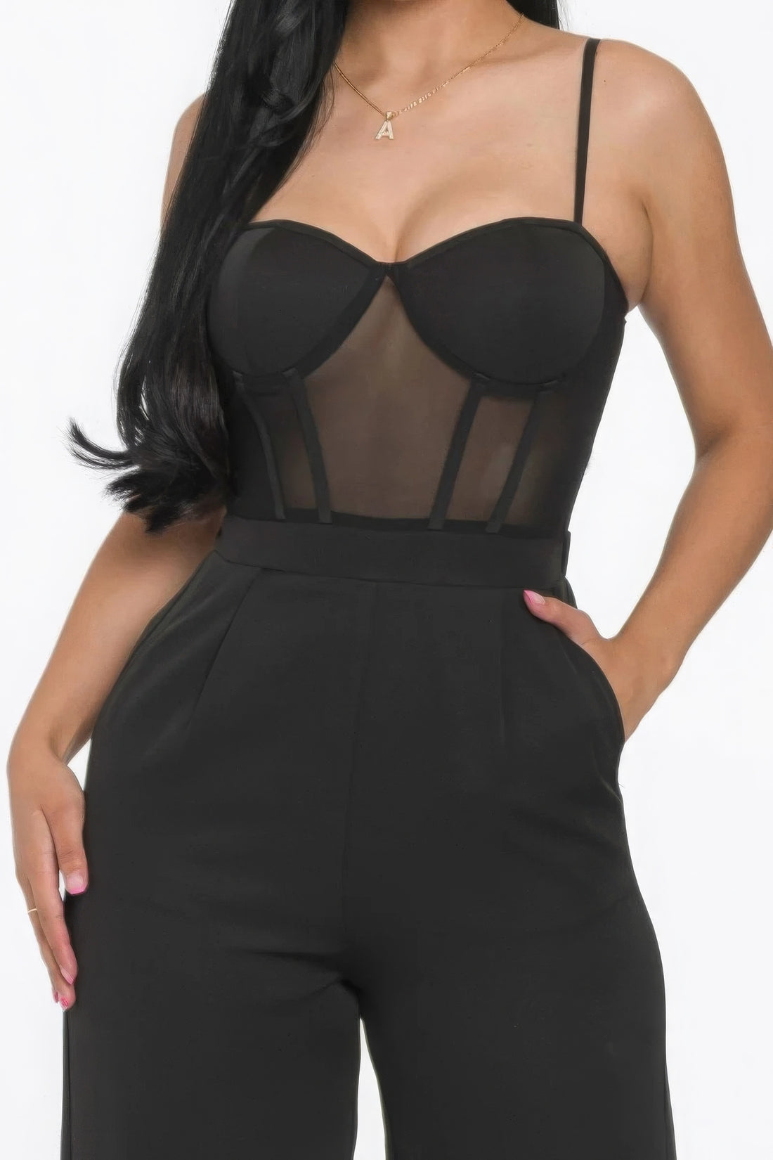 Carla Mesh Bodice Wide Leg Bodycon Jumpsuit