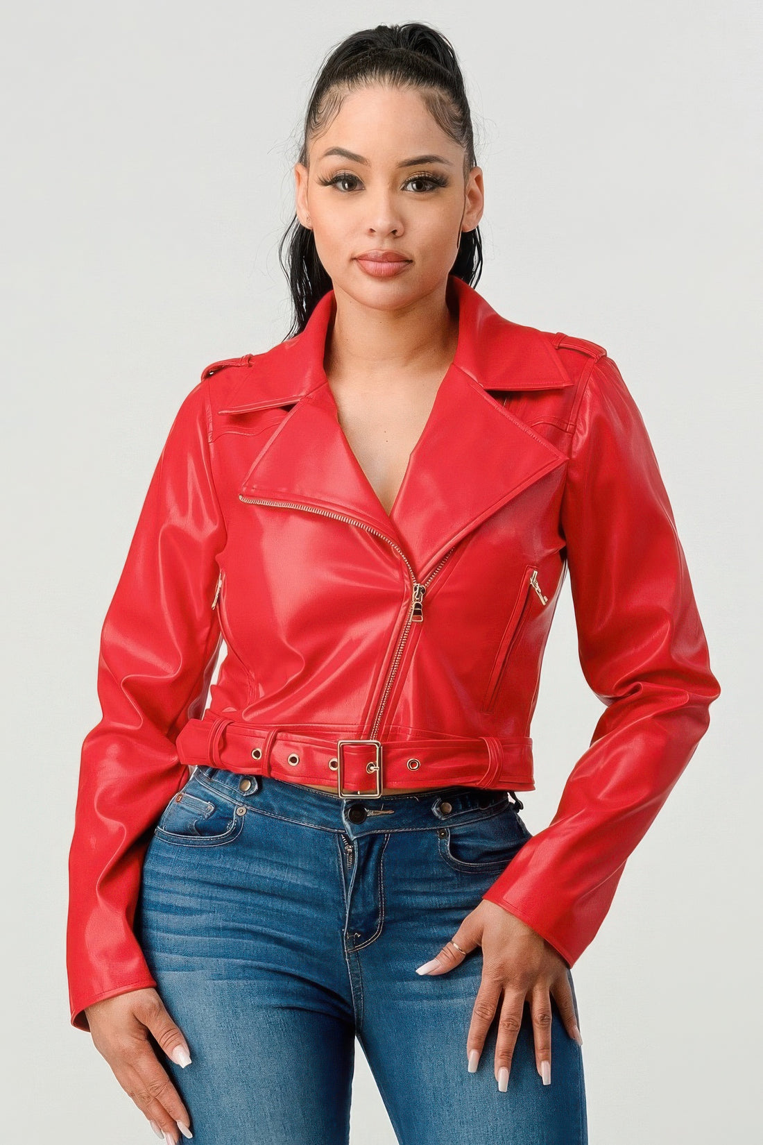 Taylor Zip Front Faux Leather Moto Jacket