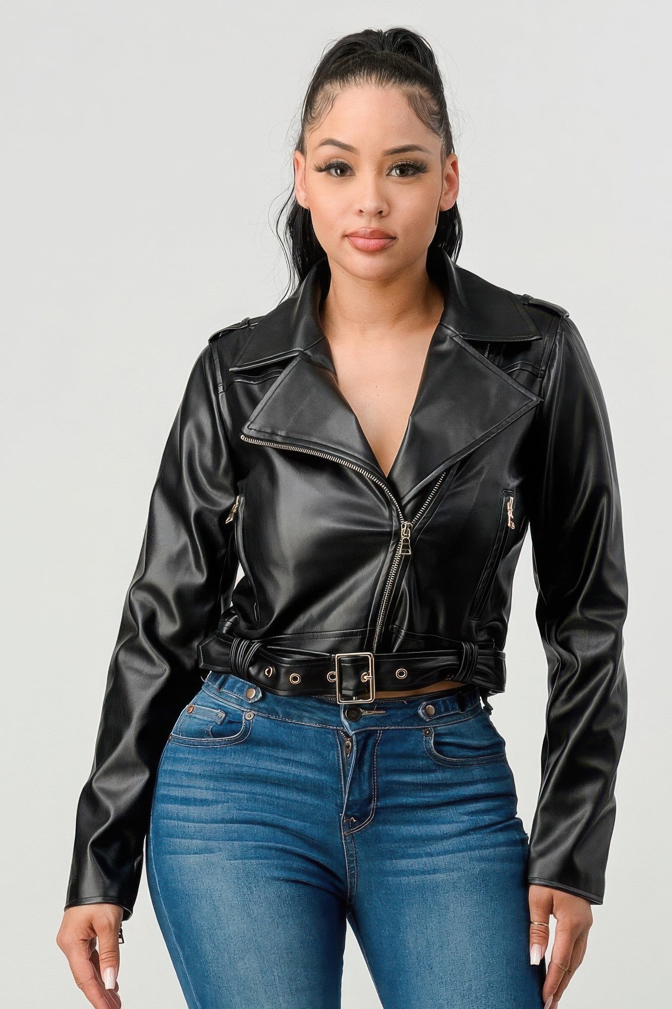 Taylor Zip Front Faux Leather Moto Jacket