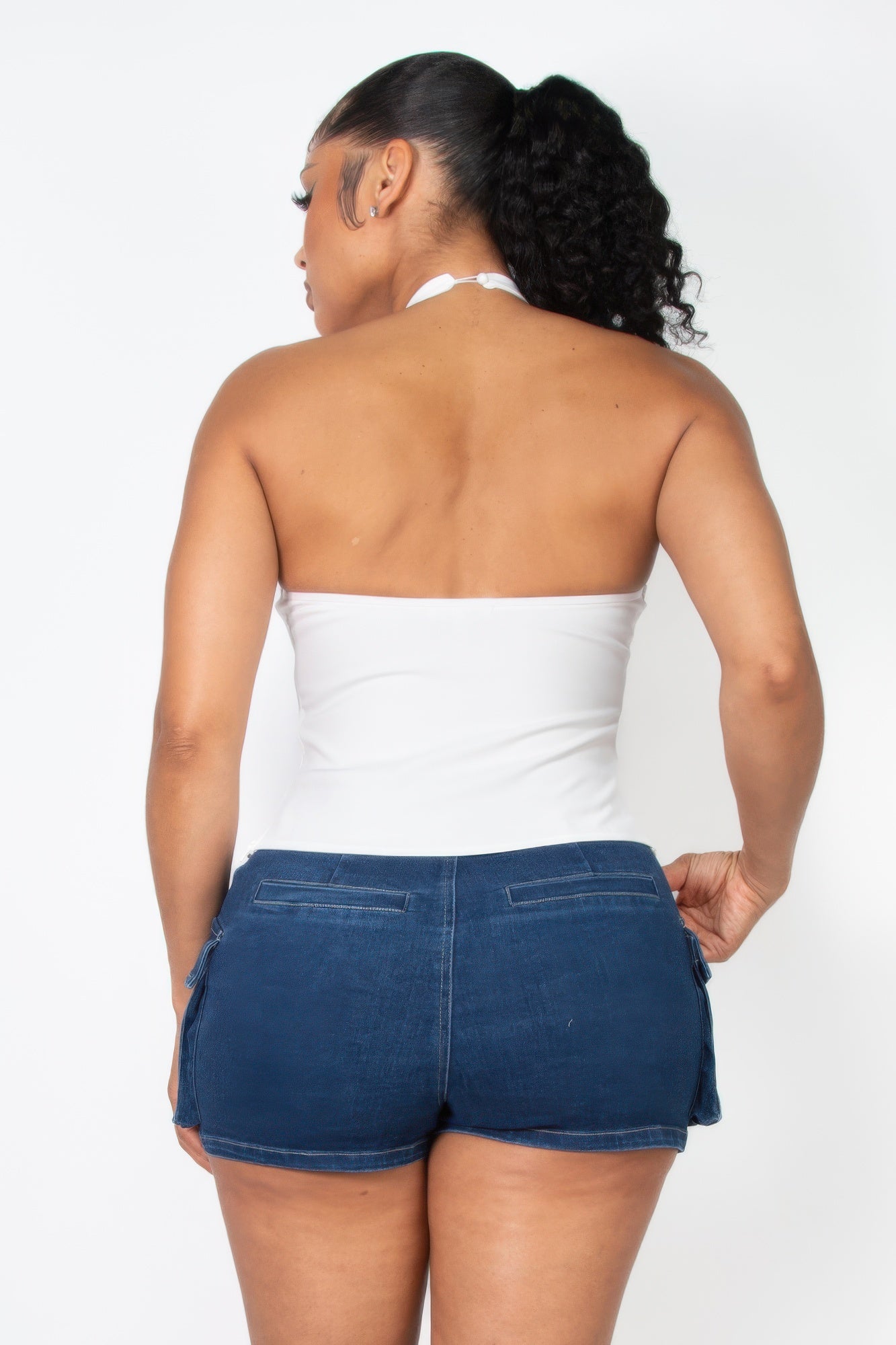 Casual Basics Halter Ribbon Detail Open Back Top