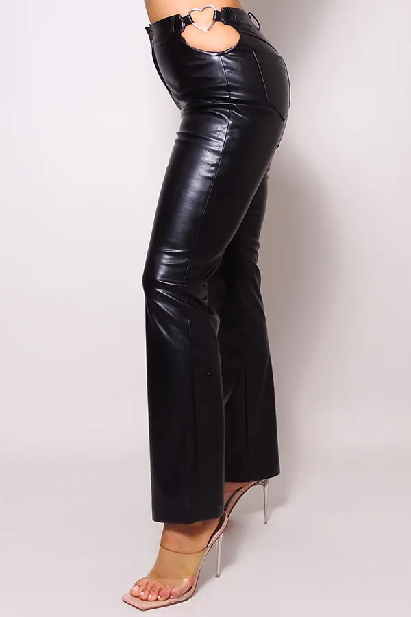 Jodie Heart Ring Side Cutout High Waist Faux Leather Pants