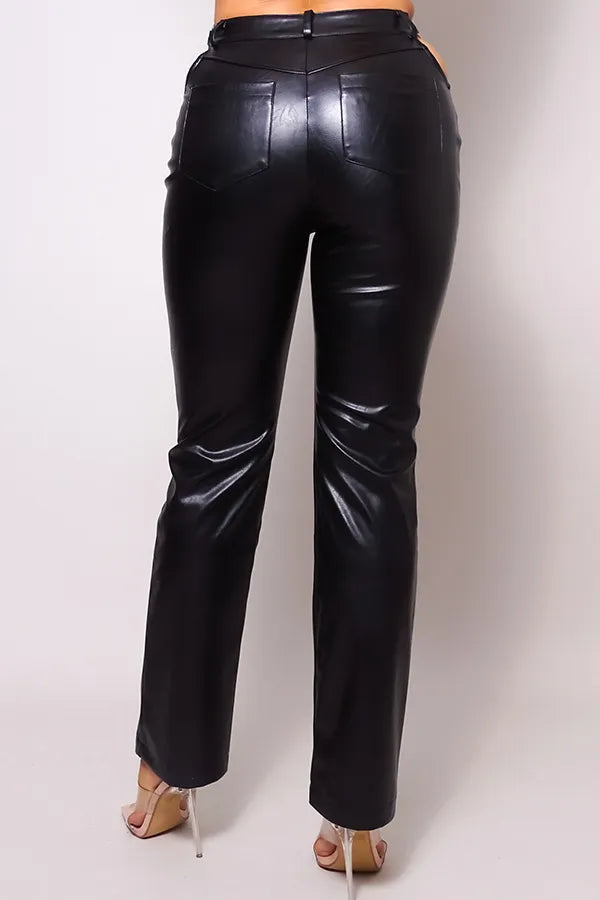 Jodie Heart Ring Side Cutout High Waist Faux Leather Pants