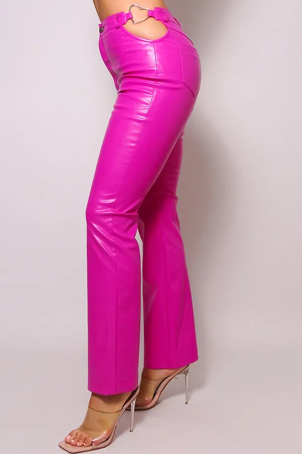 Jodie Heart Ring Side Cutout High Waist Faux Leather Pants