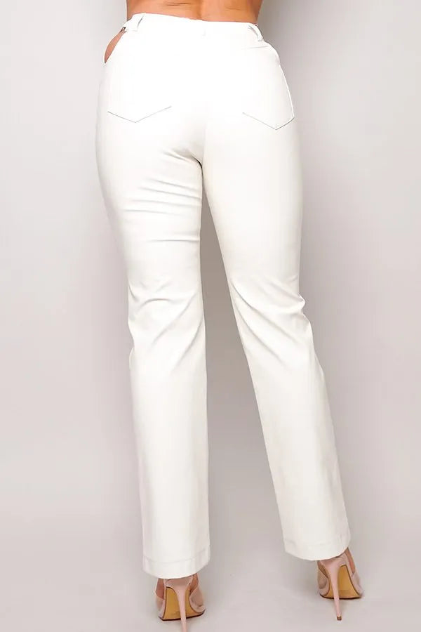 Jodie Heart Ring Side Cutout High Waist Faux Leather Pants