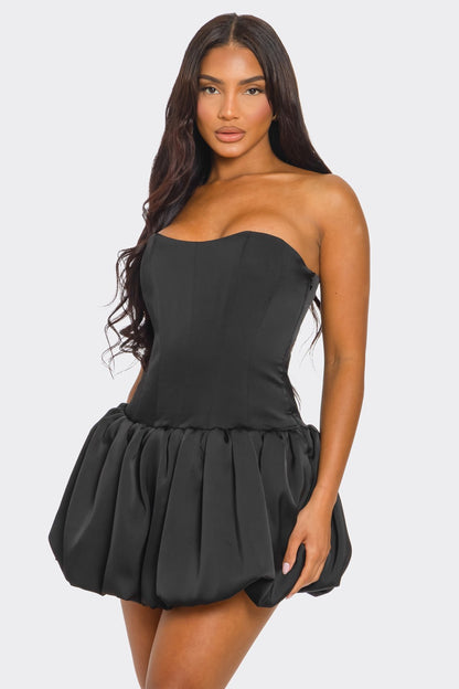 Eliana Lace Up Corset Strapless Bubble Hem Mini Dress