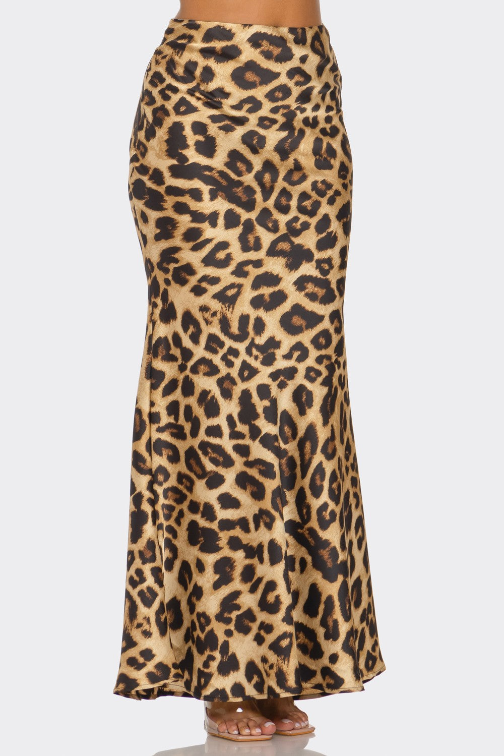 Maria Leopard Print Mermaid Hem Satin Maxi Skirt