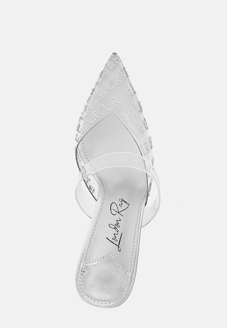 Holli Rhinestones Detail Clear Perspex High Heel Mules