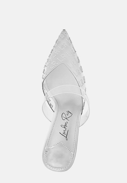 Holli Rhinestones Detail Clear Perspex High Heel Mules