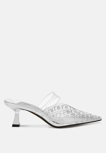 Holli Rhinestones Detail Clear Perspex High Heel Mules