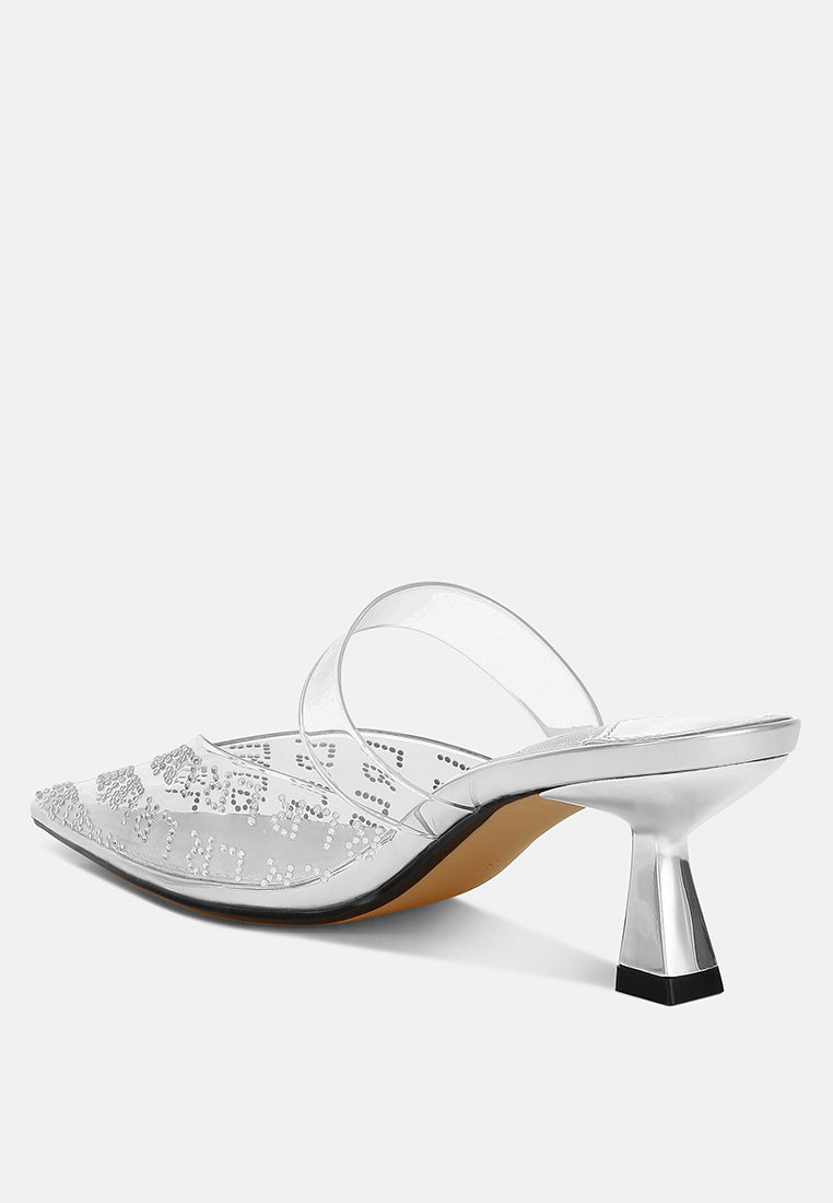 Holli Rhinestones Detail Clear Perspex High Heel Mules