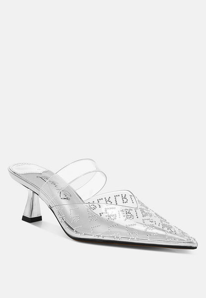 Holli Rhinestones Detail Clear Perspex High Heel Mules