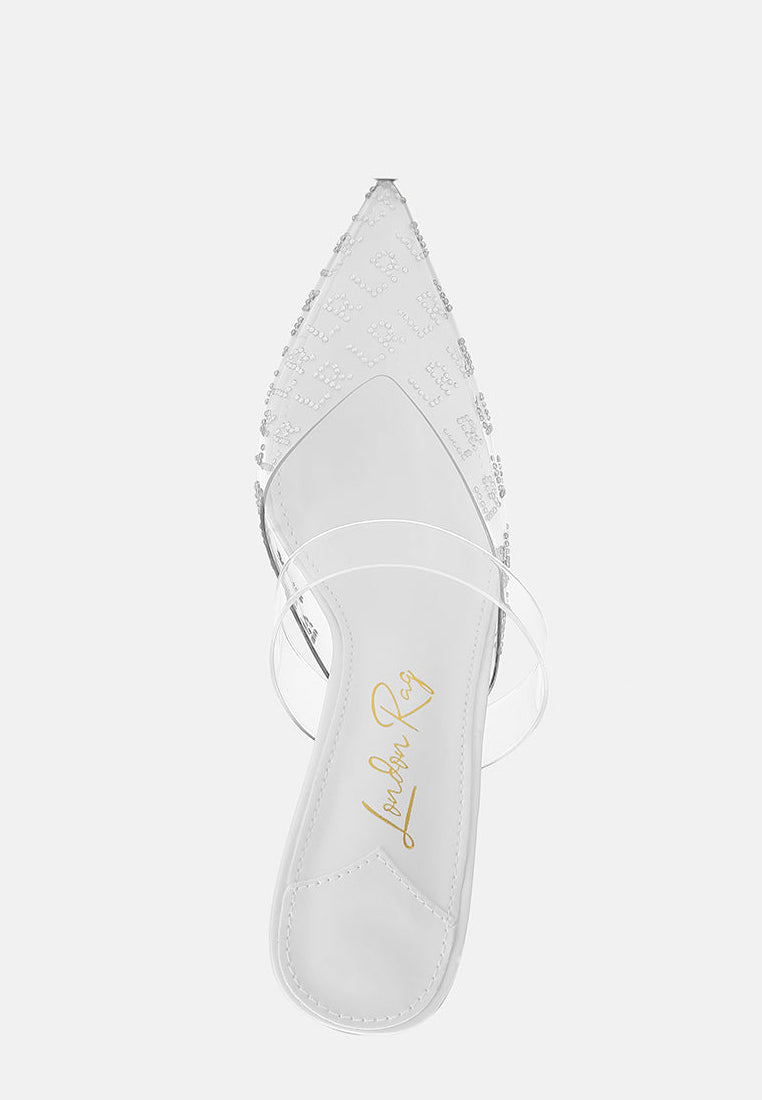 Holli Rhinestones Detail Clear Perspex High Heel Mules