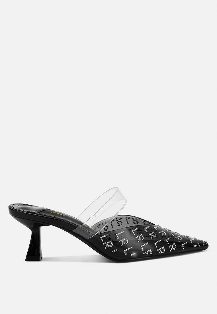 Holli Rhinestones Detail Clear Perspex High Heel Mules