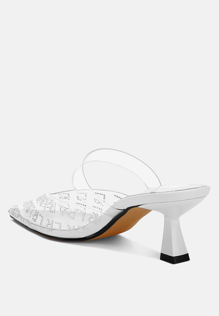 Holli Rhinestones Detail Clear Perspex High Heel Mules