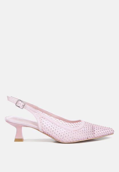 Sienna Rhinestone Mesh Low Heel Slingback Mules