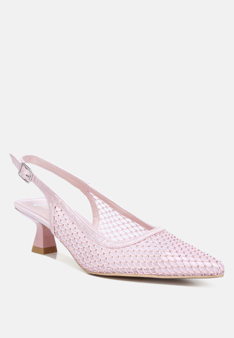 Sienna Rhinestone Mesh Low Heel Slingback Mules