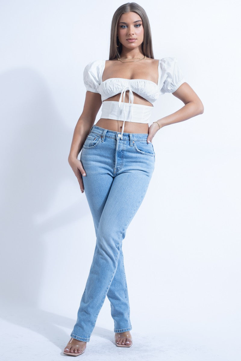 Lilly Off The Shoulder Drawstring Front Cut Out Crop Top