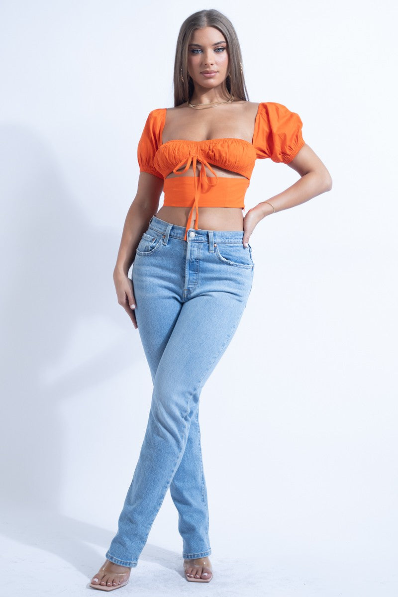 Lilly Off The Shoulder Drawstring Front Cut Out Crop Top