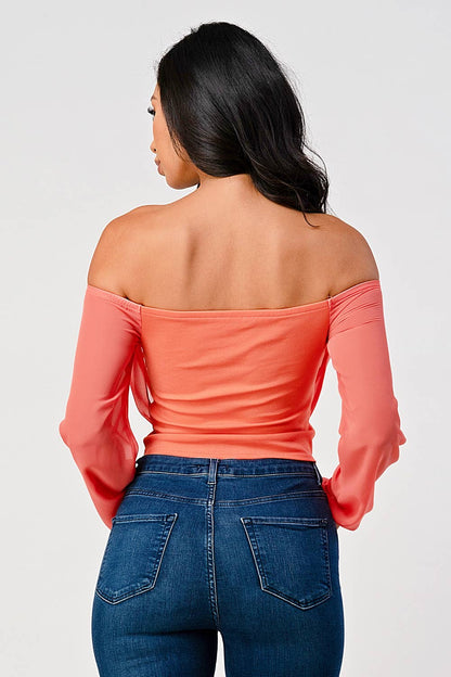 Marbella Off Shoulder Draped Front Long Sleeve Top