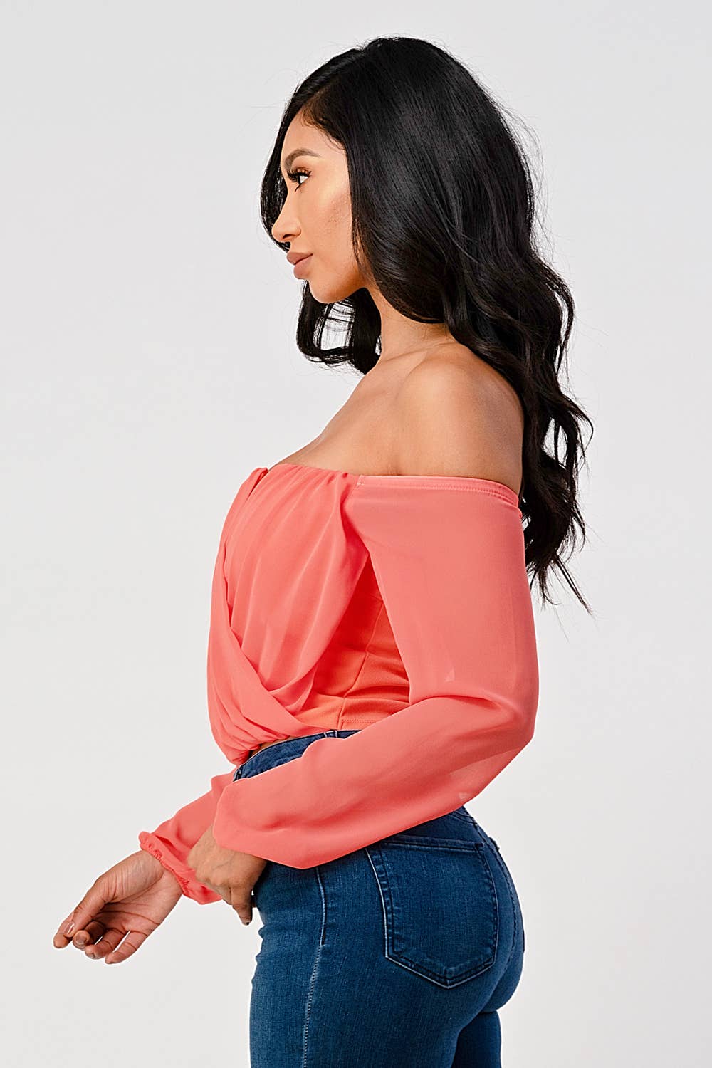 Marbella Off Shoulder Draped Front Long Sleeve Top