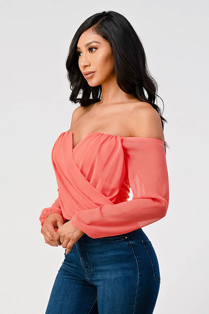 Marbella Off Shoulder Draped Front Long Sleeve Top