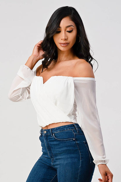 Marbella Off Shoulder Draped Front Long Sleeve Top