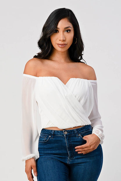 Marbella Off Shoulder Draped Front Long Sleeve Top