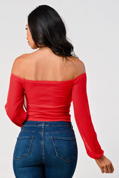 Marbella Off Shoulder Draped Front Long Sleeve Top