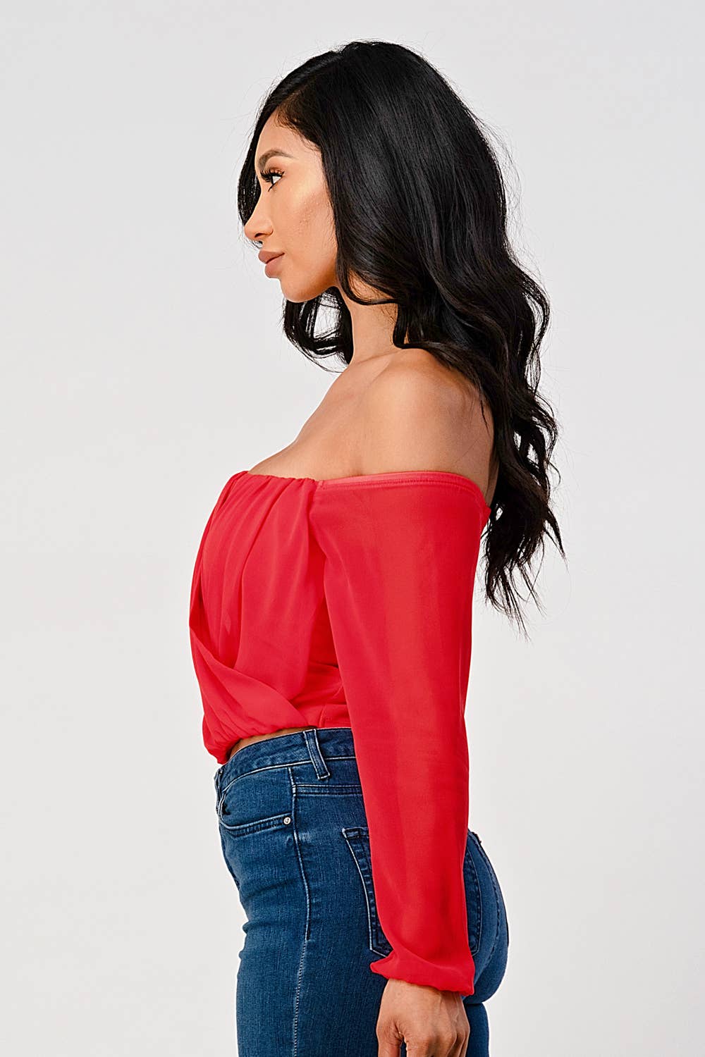 Marbella Off Shoulder Draped Front Long Sleeve Top