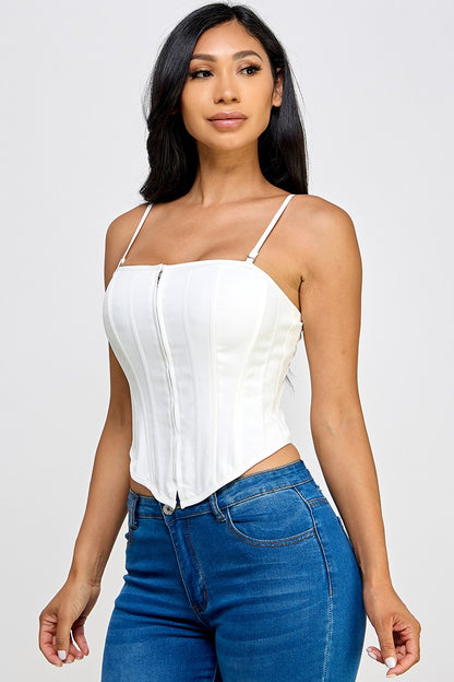 Victoria Zip Front Cami Strap Corset Top