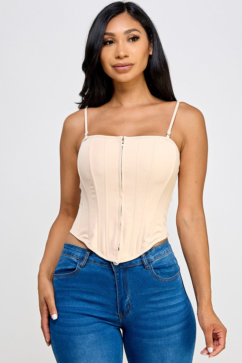 Victoria Zip Front Cami Strap Corset Top