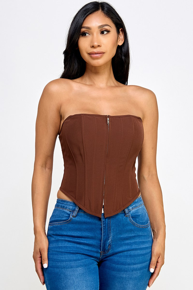 Victoria Zip Front Cami Strap Corset Top