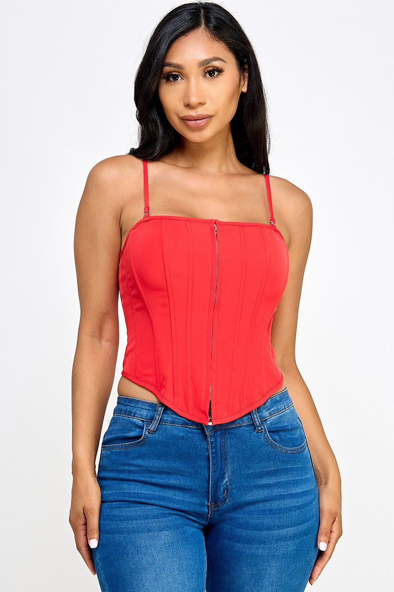 Victoria Zip Front Cami Strap Corset Top