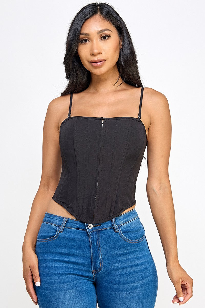 Victoria Zip Front Cami Strap Corset Top