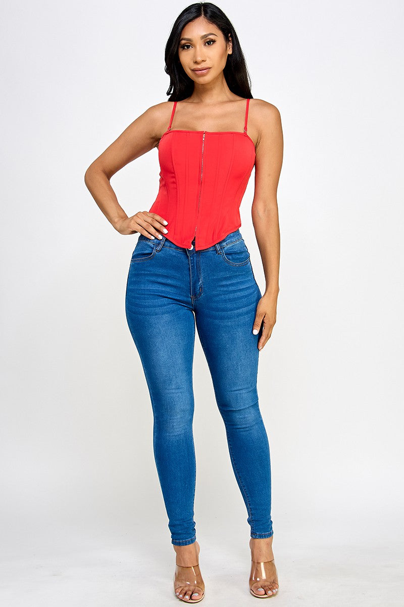 Victoria Zip Front Cami Strap Corset Top