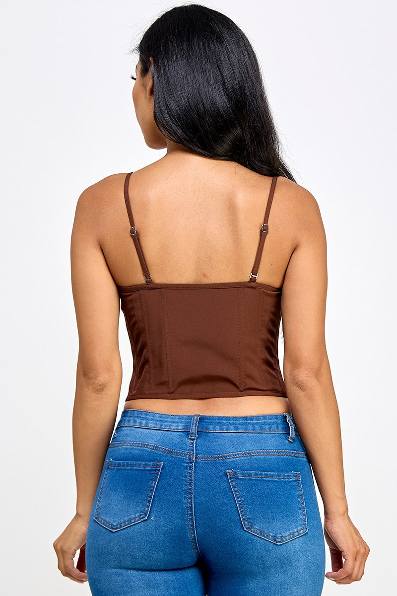 Victoria Zip Front Cami Strap Corset Top