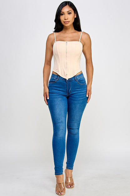 Victoria Zip Front Cami Strap Corset Top